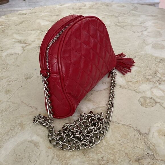 NWOT Danier Quilted Red Leather Chain Strap Crossbody Bag - Picture 4 of 11